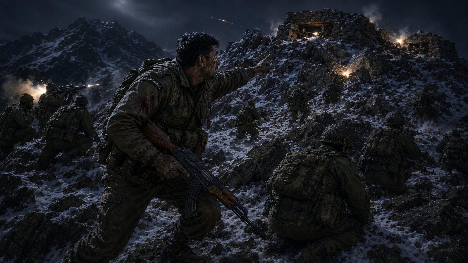 Dramatized recreation of the night assault on Tololing's forward spur
