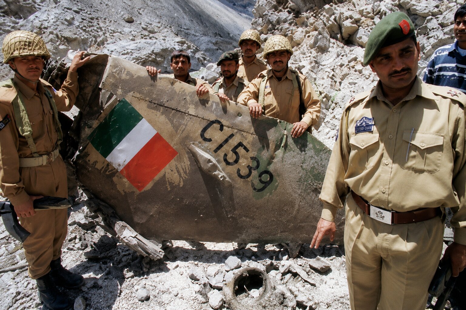 Wreckage of Ajay Ahuja's MiG-21, tail number C1539, recovered after being shot down