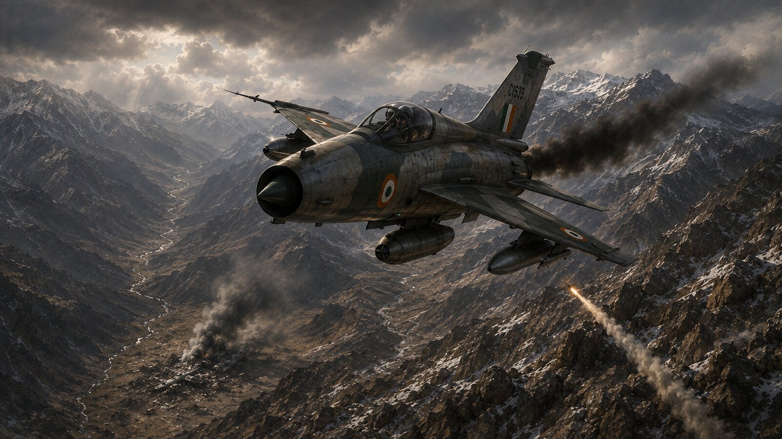 Dramatized recreation of Ajay Ahuja's MiG-21 over the Batalik sector, Kargil