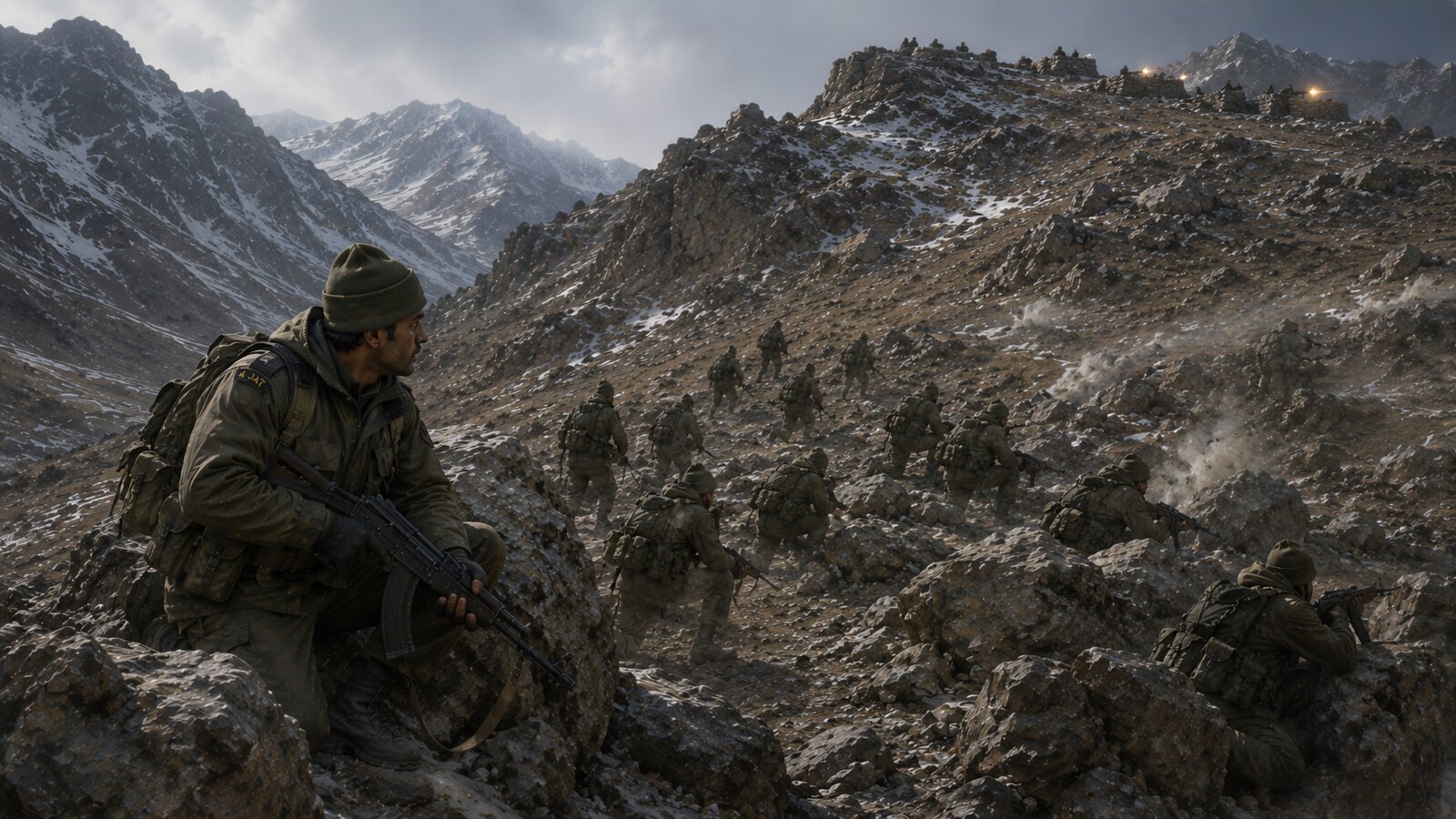Dramatized recreation of 4 JAT's patrol near Bajrang Post, Kargil