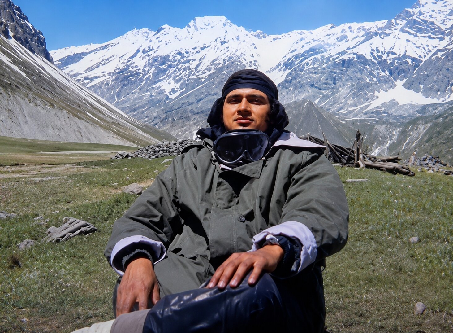 Kanad Bhattacharya seated in a mountain valley, Kargil sector