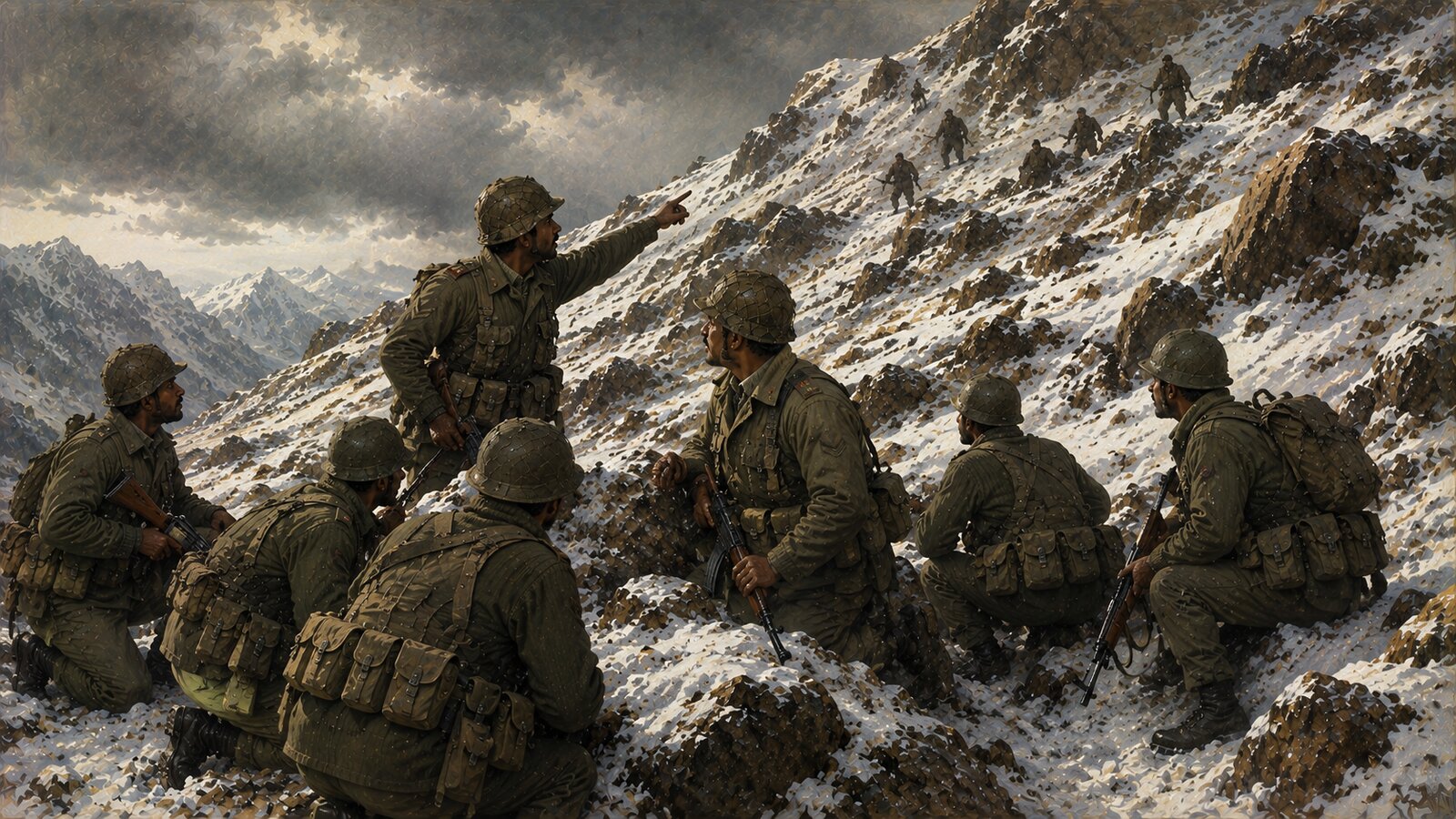 Dramatized recreation of the patrol near Tiger Hill, Kargil